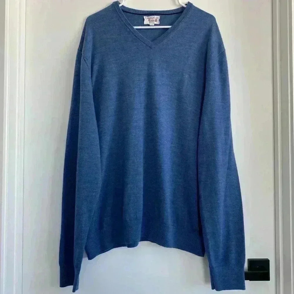 NWOT Calvin Klein Extra Fine Merino Wool V-neck Pullover Sweater XXL - Picture 2 of 7